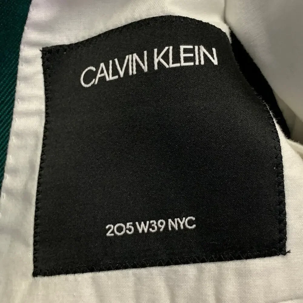 CALVIN KLEIN 205W39NYC 36 Green Wool Twill Double Breasted Peak Lapel Sport Coat